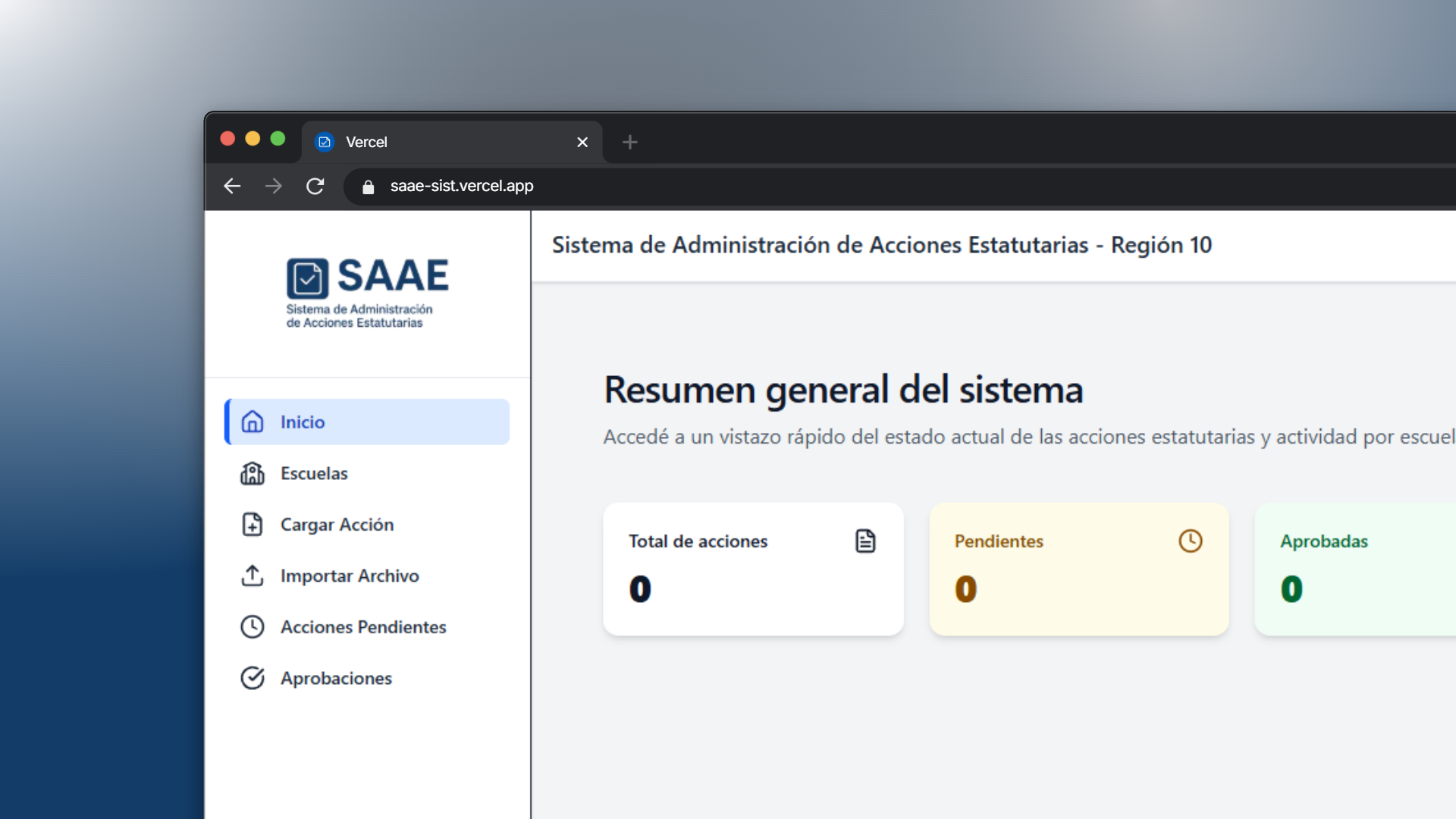 Captura del proyecto SAAE · Acciones Estatutarias